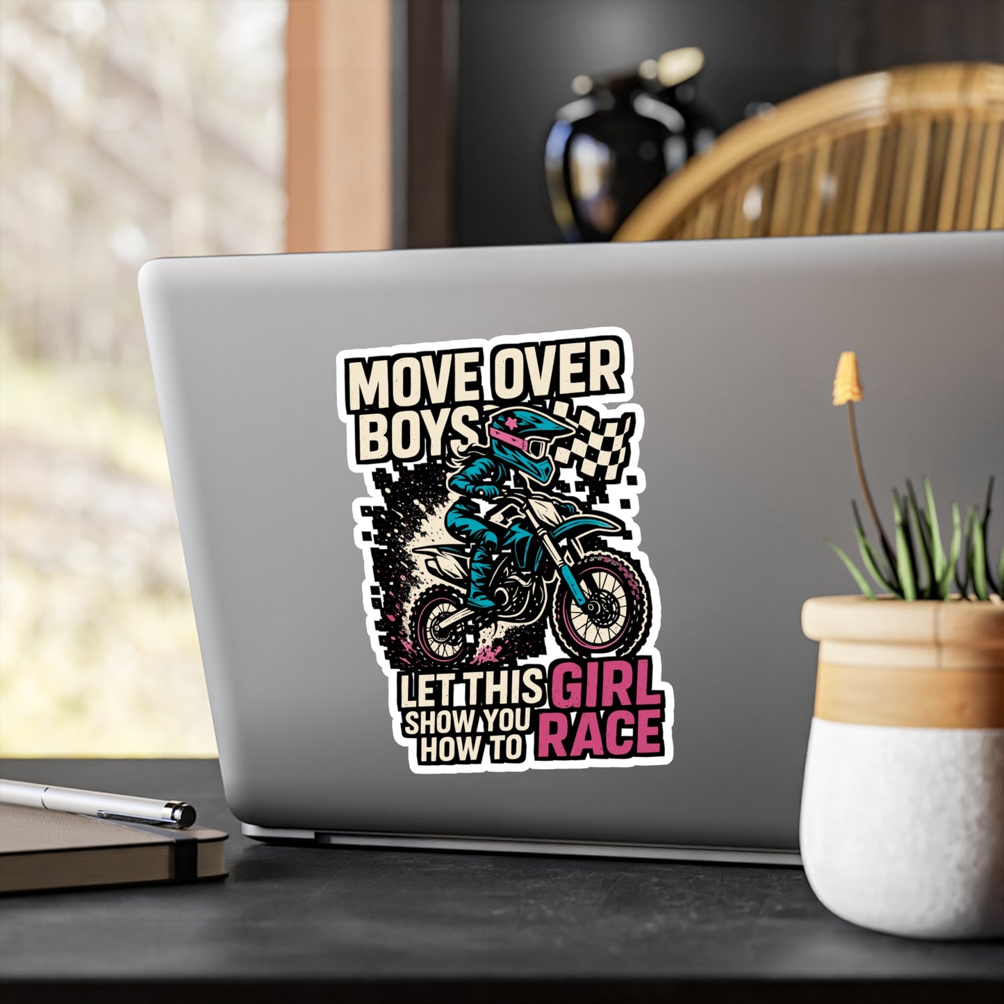 Move Over Boys Let This Girl Show You How To Race – Motorcycle Sticker for Laptop, Water Bottle, Vinyl Racing Decal, Biker Gift