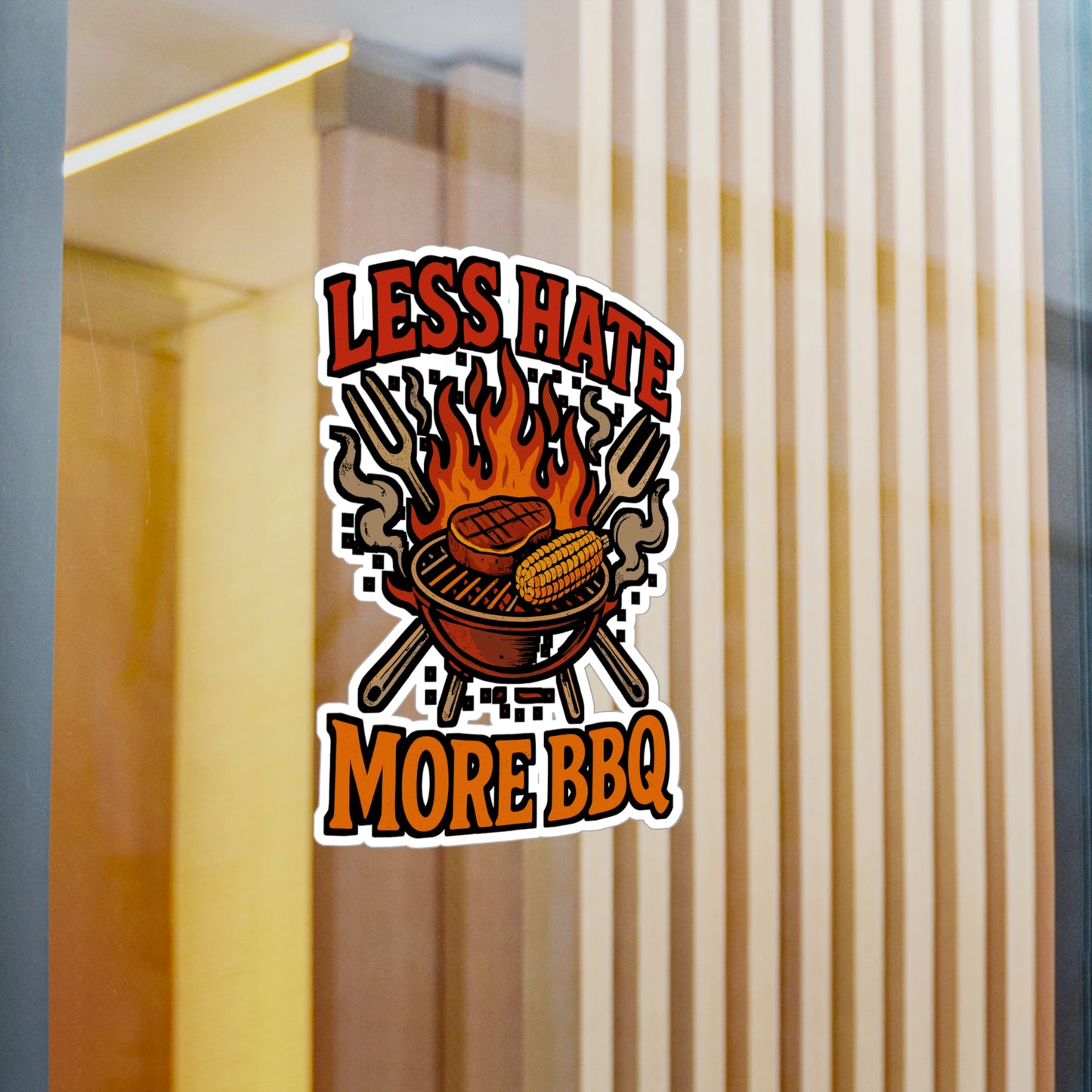 Less Hate More BBQ – Barbecue Sticker for Car, Laptop, Water Bottle & Grilling Lover Gifts