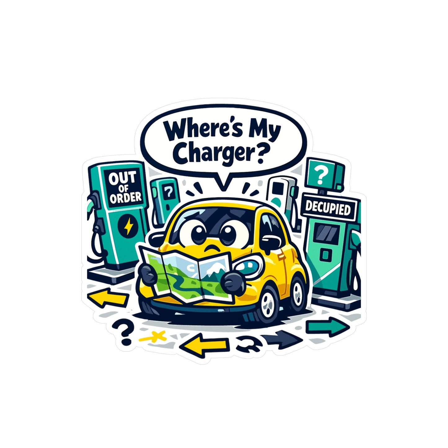 Electric Car Sticker Where’s My Charger? Funny Rechargeable Battery electric vehicle Vinyl decals for Laptop, Water Bottle Waterproof
