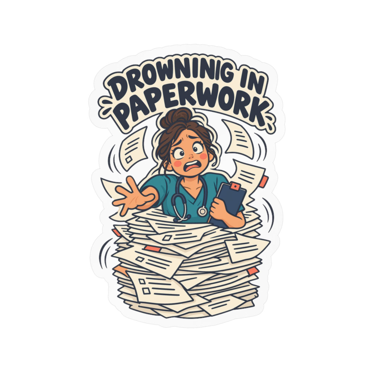 Nurse Sticker “Drowning in Paperwork” Nursing Student Vinyl Decals for Laptop, Water Bottle, Waterproof