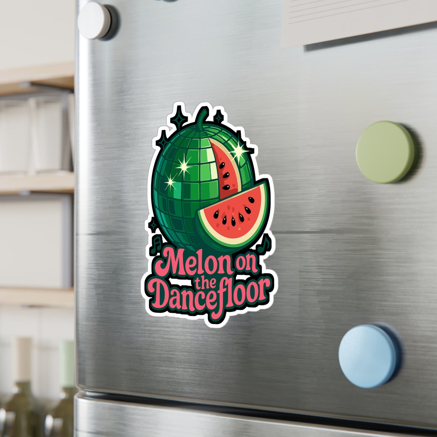 Watermelon Sticker Decals – Melon On The Dancefloor Disco Mirrorball Neon Design, Waterproof Vinyl for Laptop, Water Bottle