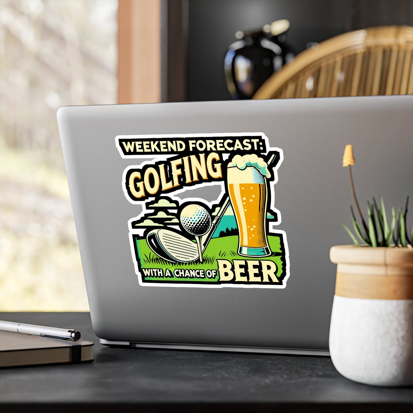 Weekend Forecast: Golfing With A Chance of Beer - Golf Sticker for Laptop Sticker. Water Bottle Sticker, Vinyl Beer Decal - Golf Gift