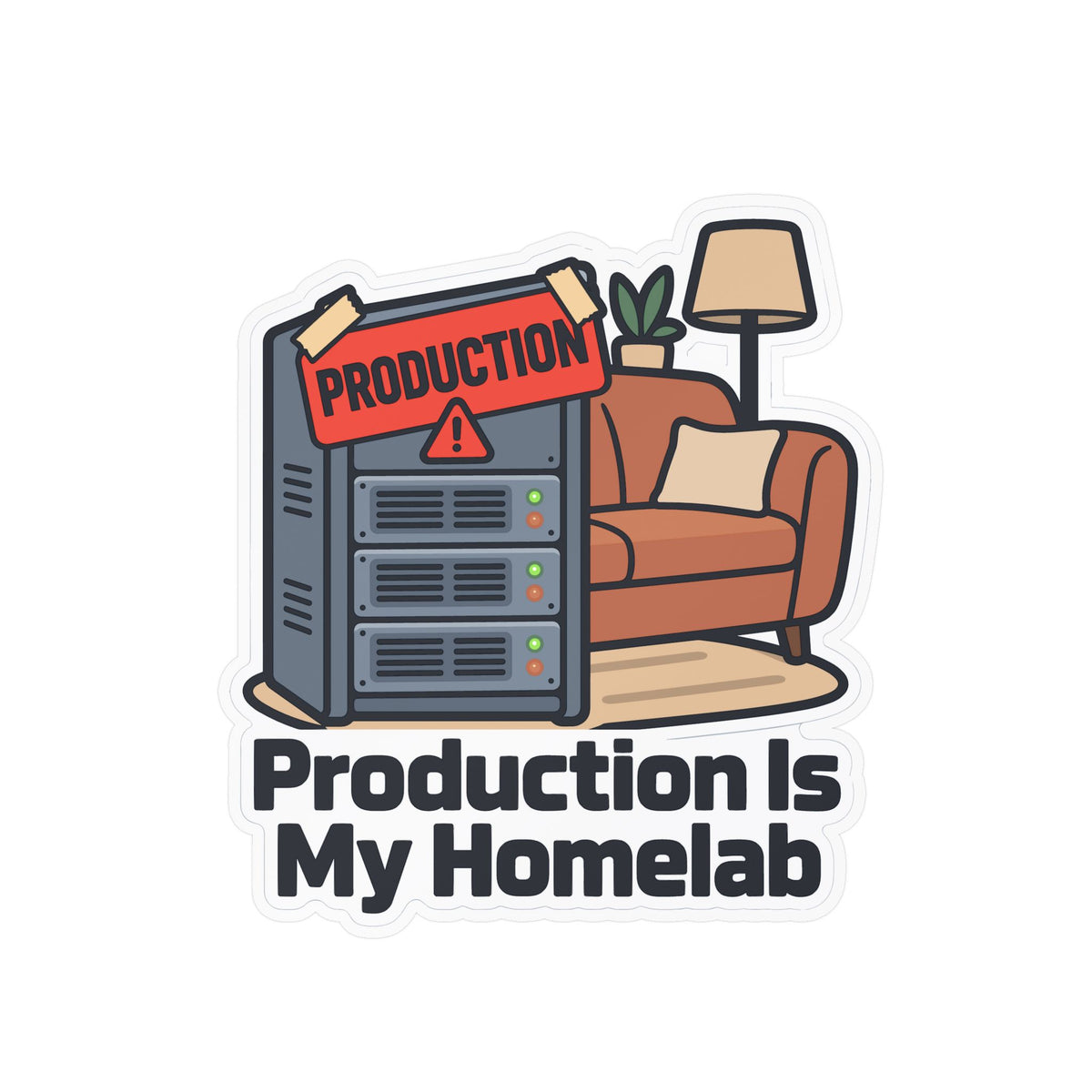 Tech Sticker – Production Is My Homelab, Reboot Button Bandage Design Decals for Laptop and Water Bottle