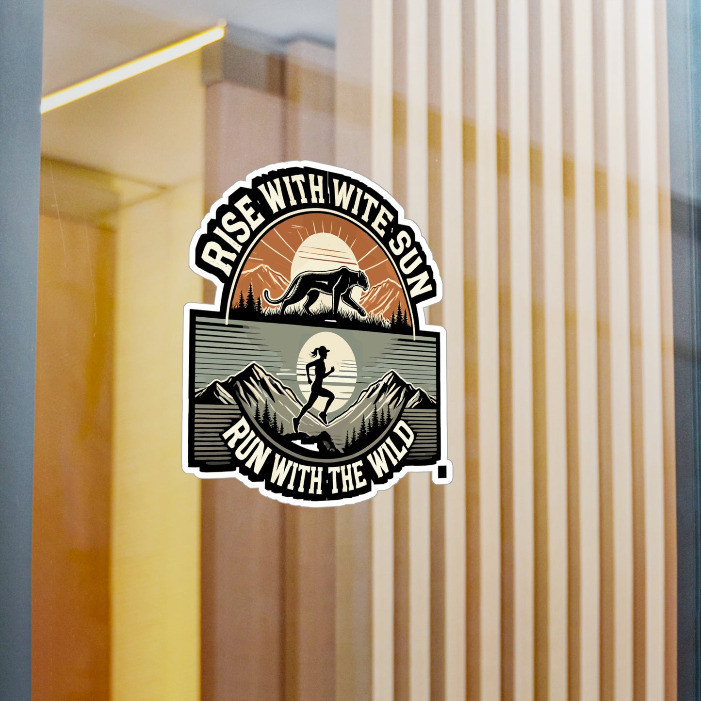 Rise with the Sun Run with the Wild - Trail running Sticker for Laptop Sticker. Water Bottle Sticker, Vinyl Hiking Decal - Trail running Gift