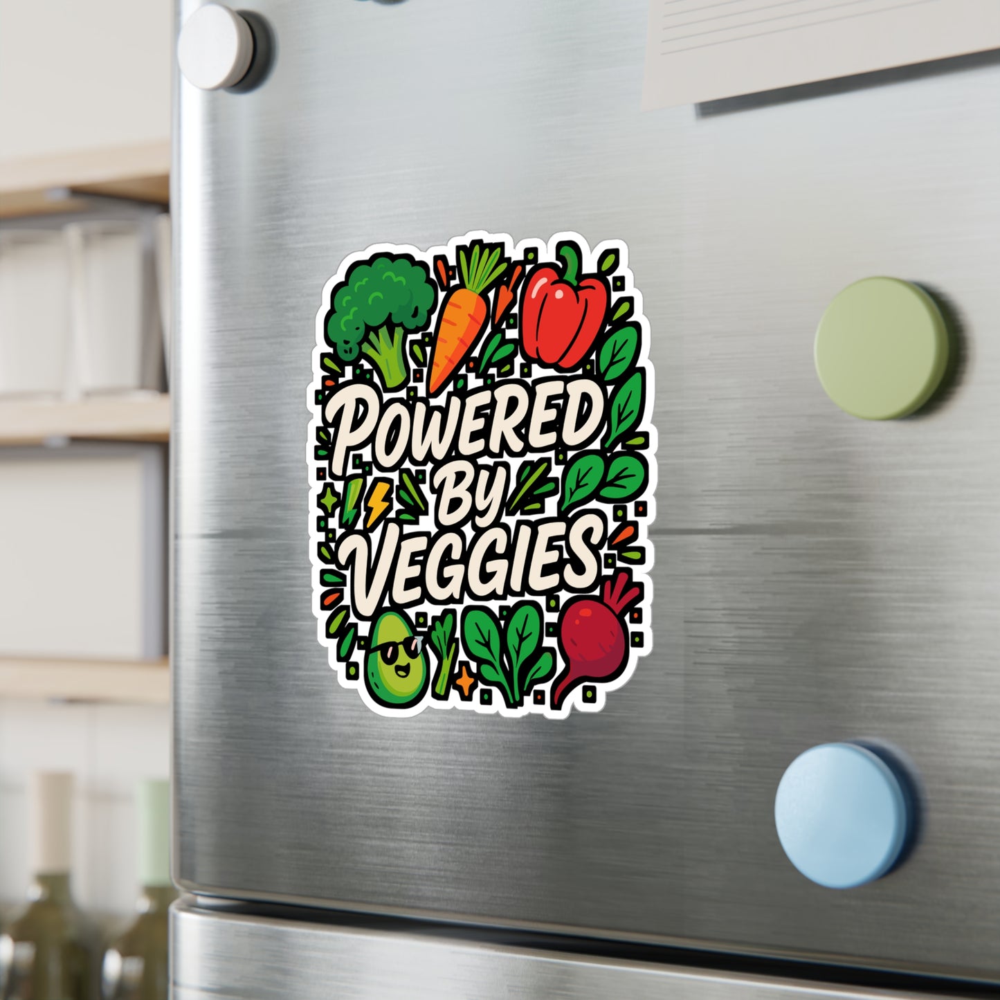 Powered by Veggies – Vegan Sticker for Laptop or Water Bottle | Funny Plant-Based Gift, Vinyl Veggie Decal