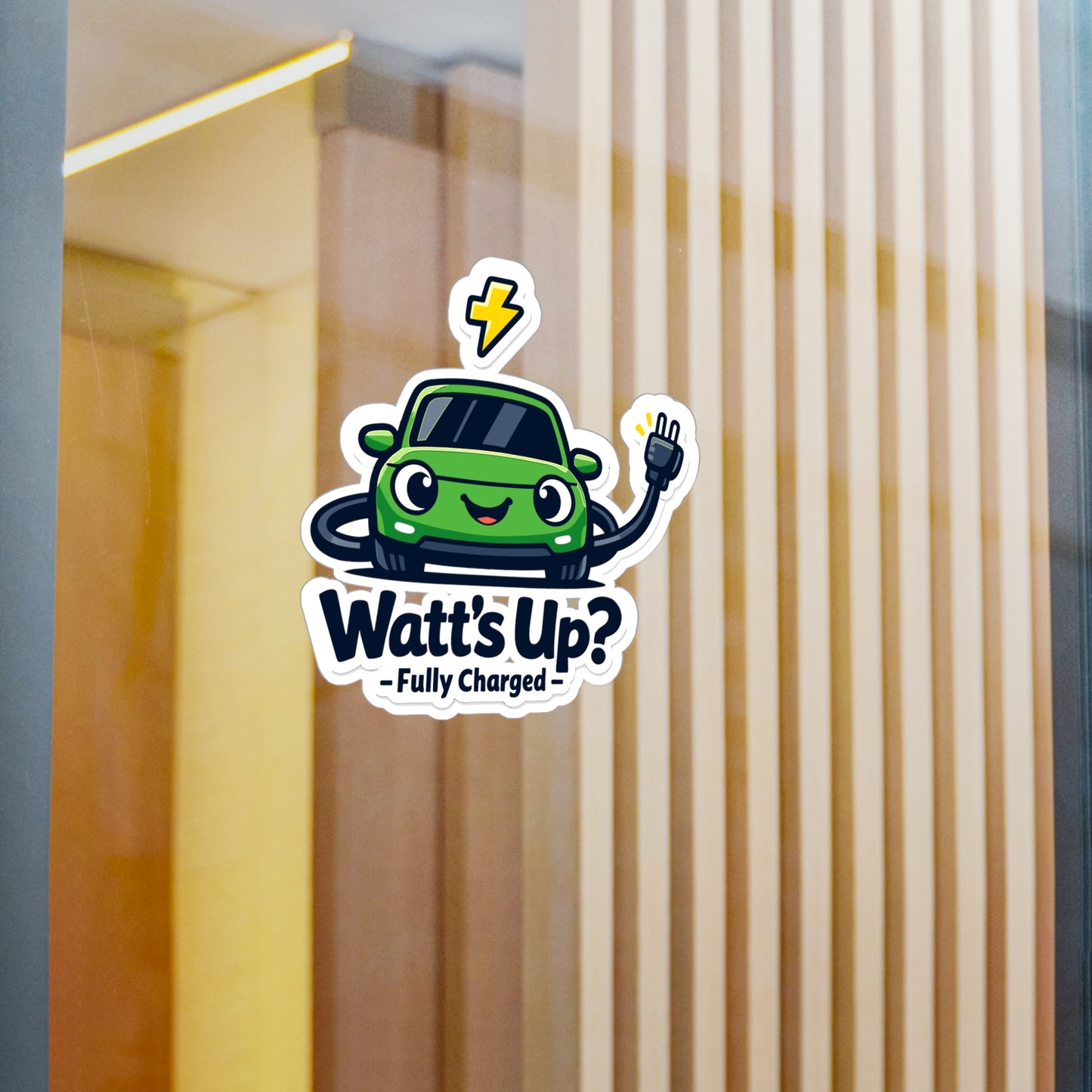 Electric Car Sticker Watt’s Up? Funny Electric Vehicle Design, Waterproof Vinyl Sticker Decals for Laptop, Water Bottle, Rechargeable Battery Theme
