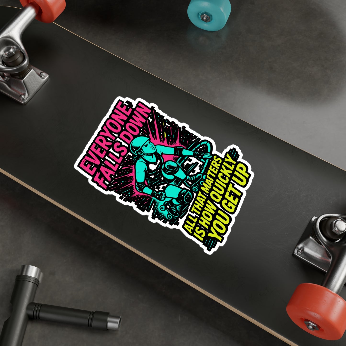 Everyone Falls Down – All That Matters Is How Quickly You Get Up | Roller Derby Sticker, Vinyl Skating Decal for Laptop or Water Bottle | Motivational Skater Gift