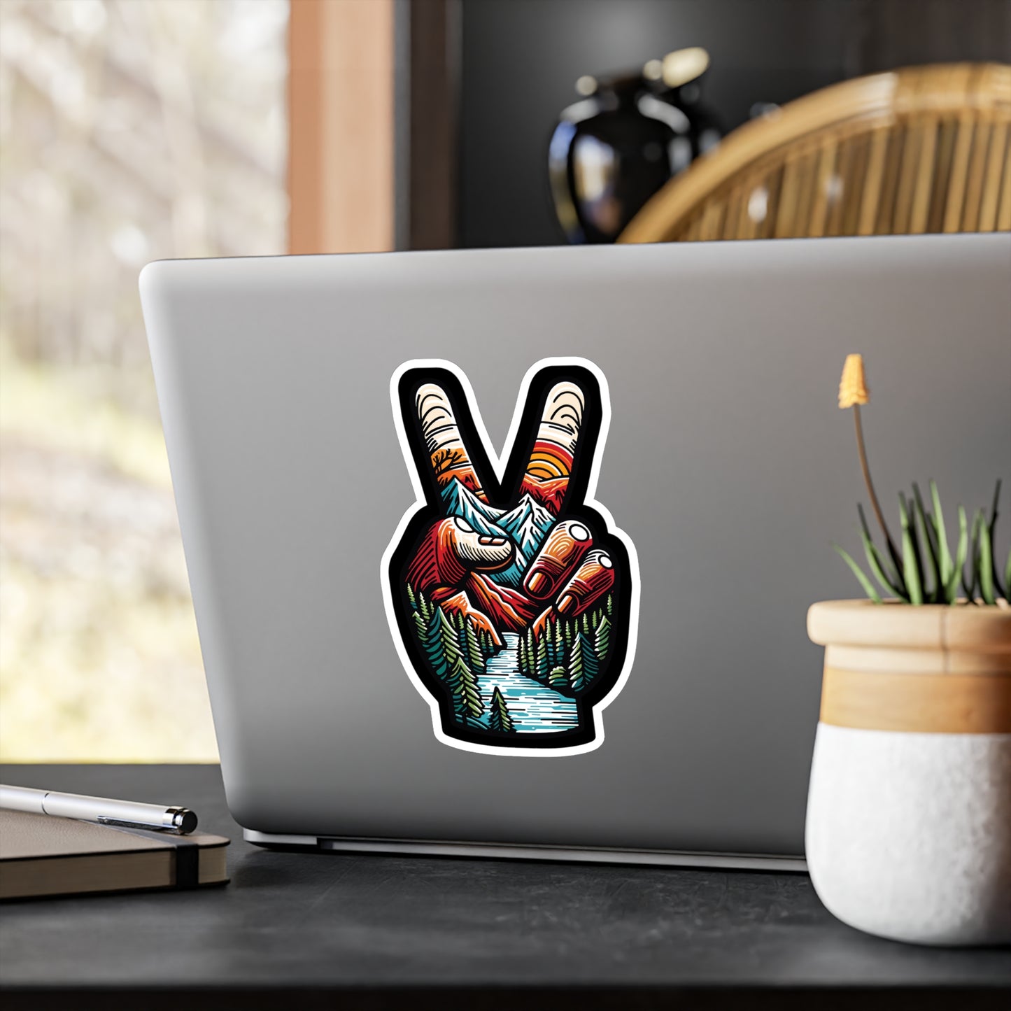 Peace Outdoor Forest Camping - Camping Sticker for Laptop, Wall Sticker. Water Bottle Sticker, Vinyl Adventure Decal - Camping Gift
