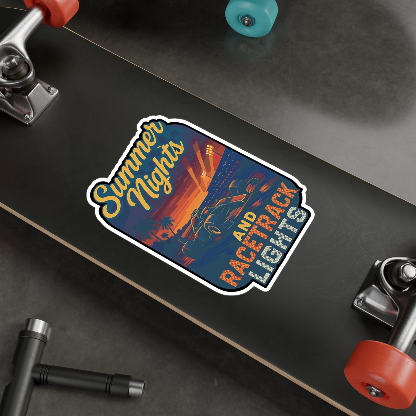 Summer Nights And Racetrack Lights - Racetrack Sticker for Car, Laptop, Water Bottle - Racing Gift for Motorsports Fans