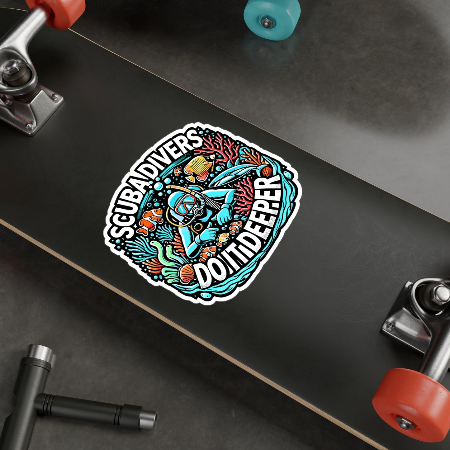 Scuba Divers Do It Deeper – Scuba Diving Sticker for Laptop or Water Bottle | Vinyl Decal, Scuba Gift for Divers