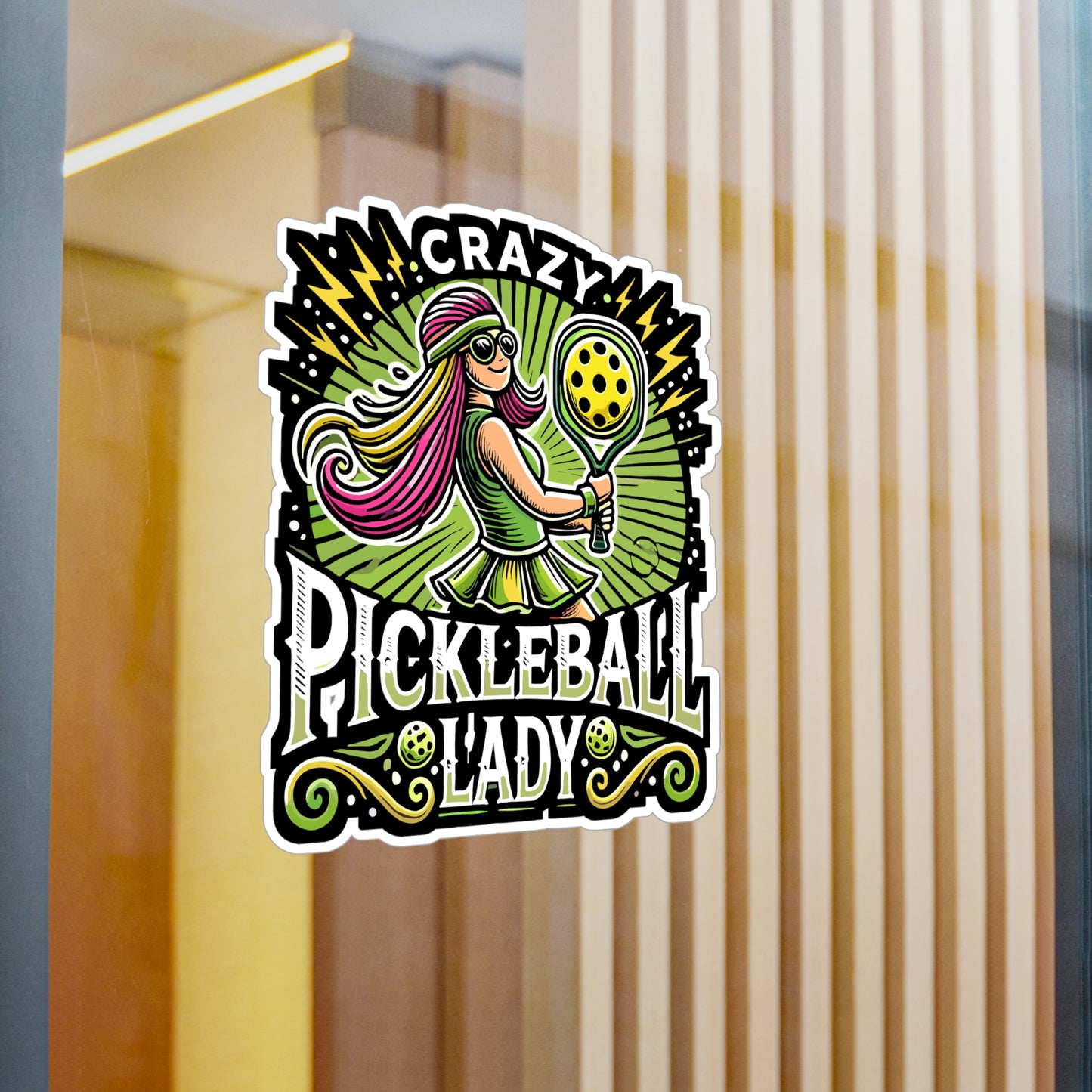 Crazy Pickleball Lady - Pickleball Sticker for Laptop Sticker. Water Bottle Sticker, Vinyl Dink Decal - Pickleball Gift