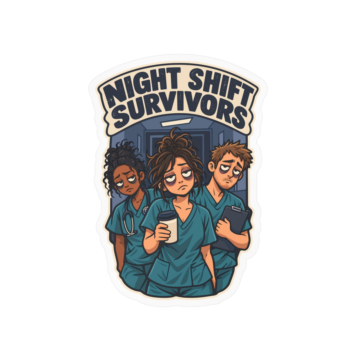 Nurse Sticker – Night Shift Survivors Waterproof Vinyl Decals for Laptop, Water Bottle, Nursing Student Gift, Nursing School Degree