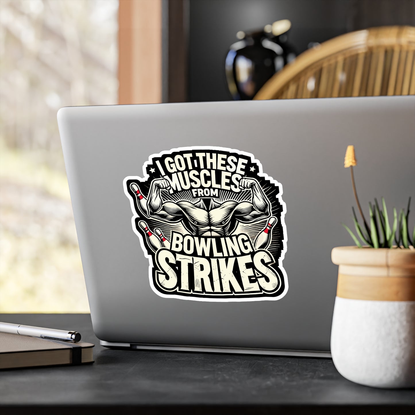 I Got These Muscles From Bowling Strikes - Bowling Sticker for Laptop Sticker. Water Bottle Sticker, Vinyl Bowling strikes Decal - Bowling Gift