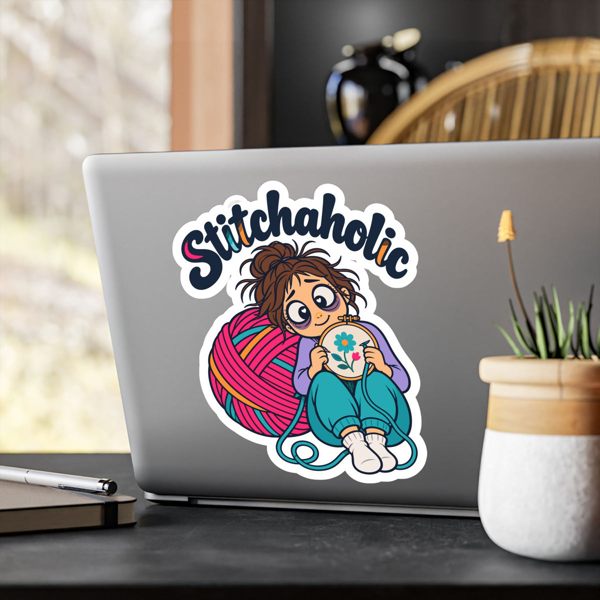 Embroidery Sticker "Stitchaholic" – Needlework-Inspired Decals for Stitching and Crafting Fans, Laptop and Water Bottle Decor