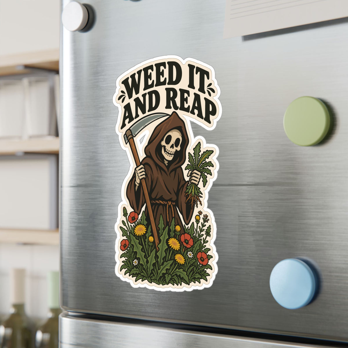 Plants Sticker - Weed It And Reap Dandelion Design, Nature-Inspired Friendship Decals for Laptop and Water Bottle