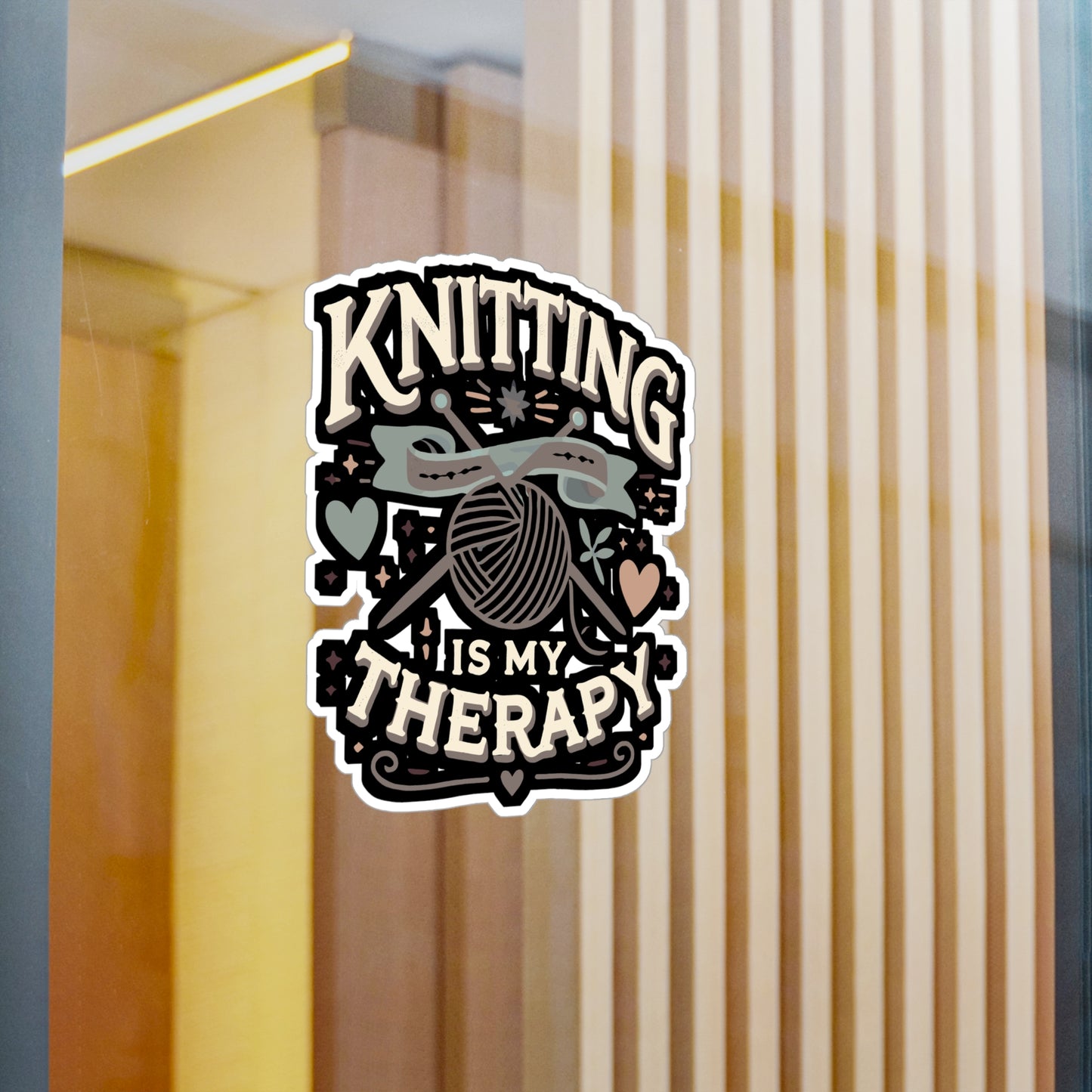 Knitting Is My Therapy - Knitting Sticker for Laptop Sticker. Water Bottle Sticker, Vinyl Yarn Decal - Knitting Gift
