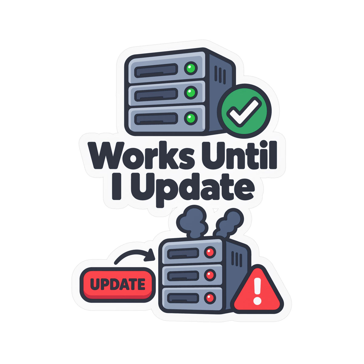 Tech Sticker Works Until I Update – Funny Reboot Button Bandage Design, Decals for Laptop and Water Bottle