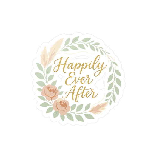 Bohemian Sticker "Happily Ever After" – Romantic Calligraphy Eucalyptus Decals, Waterproof Vinyl for Laptop, Water Bottle