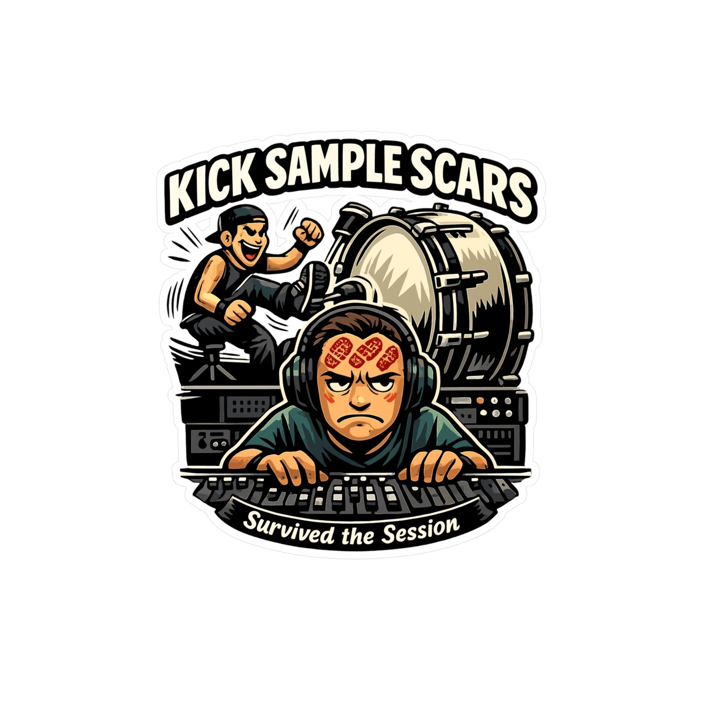 Audio Engineer Sticker "Kick Sample Scars" Waterproof Vinyl decals for Laptop, Water Bottle – Sound Engineer Audio Technician Gear