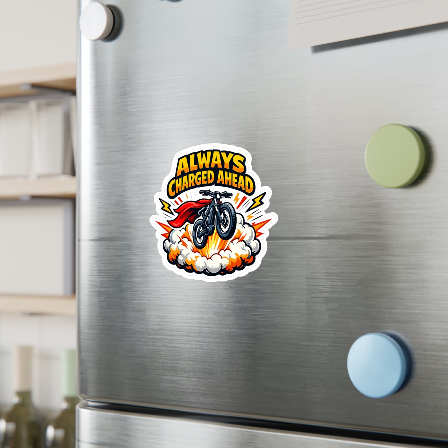 E-Bike Sticker "Always Charged Ahead" – Electric Bike eCycling Decals, Waterproof Vinyl for Laptop, Water Bottle