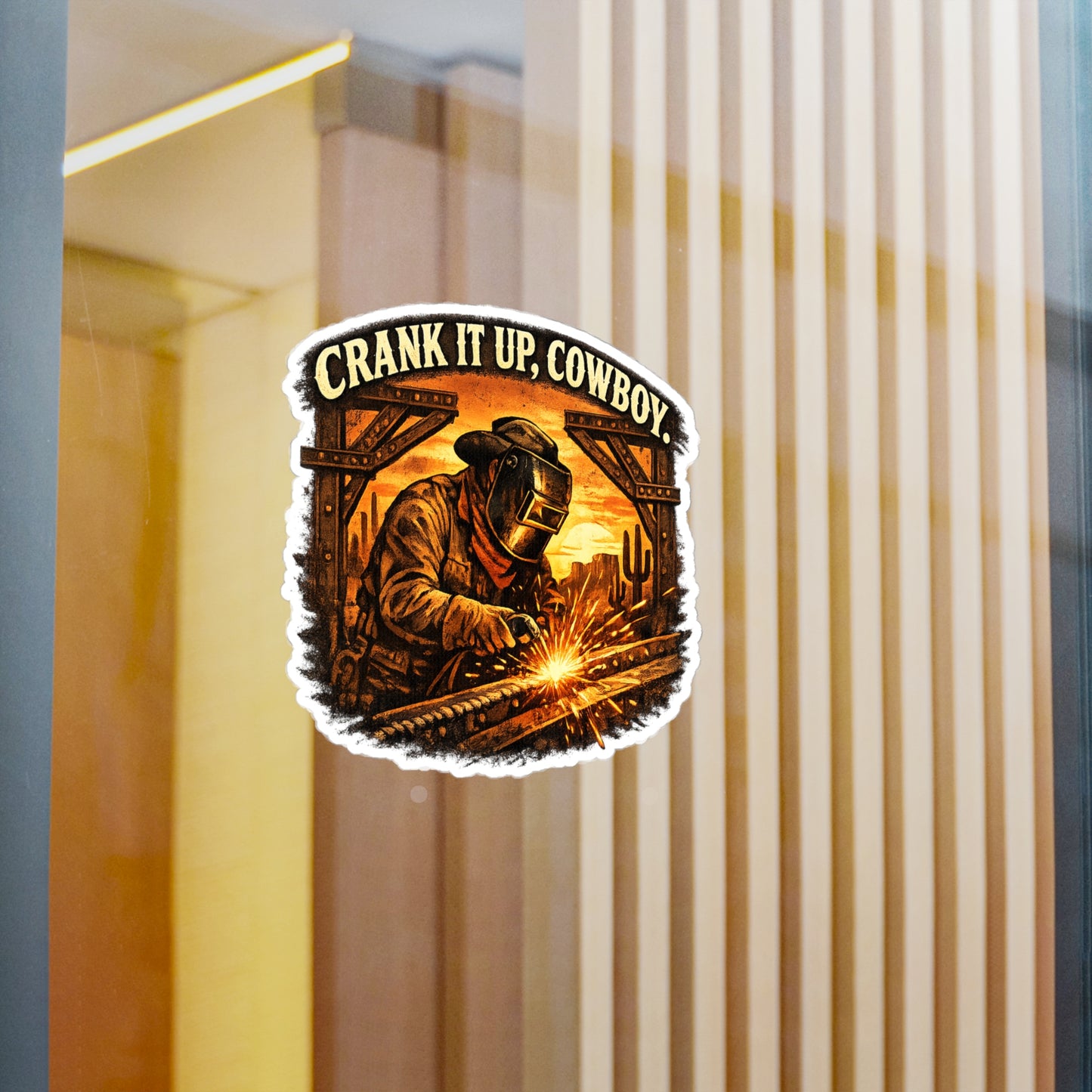 Welder Sticker Crank it up, Cowboy Funny Welding Vinyl Decals for Laptop Water Bottle, Waterproof Fabricator Gift