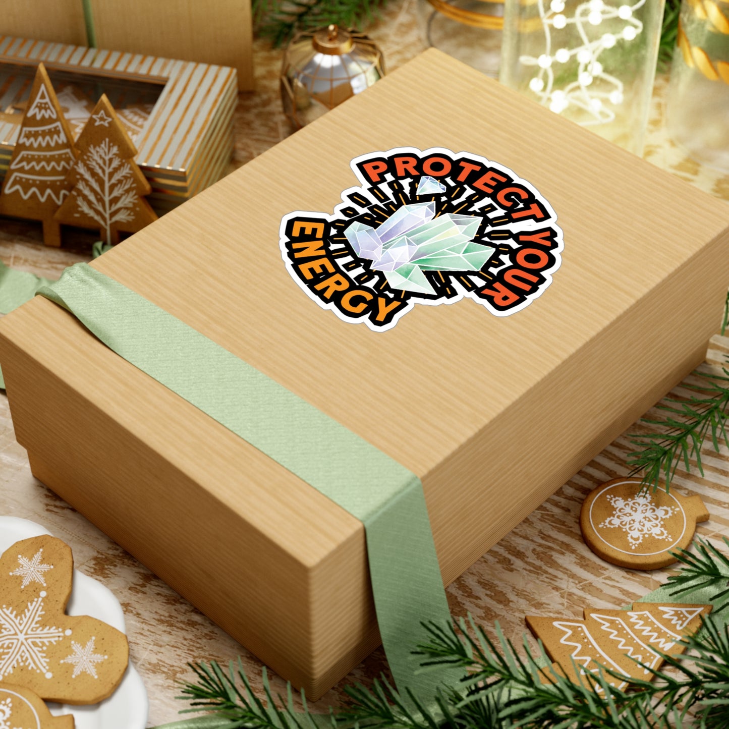 Protect Your Energy - Crystals Sticker for Laptop Sticker. Water Bottle Sticker, Vinyl Gemstones Decal - Crystals Gift