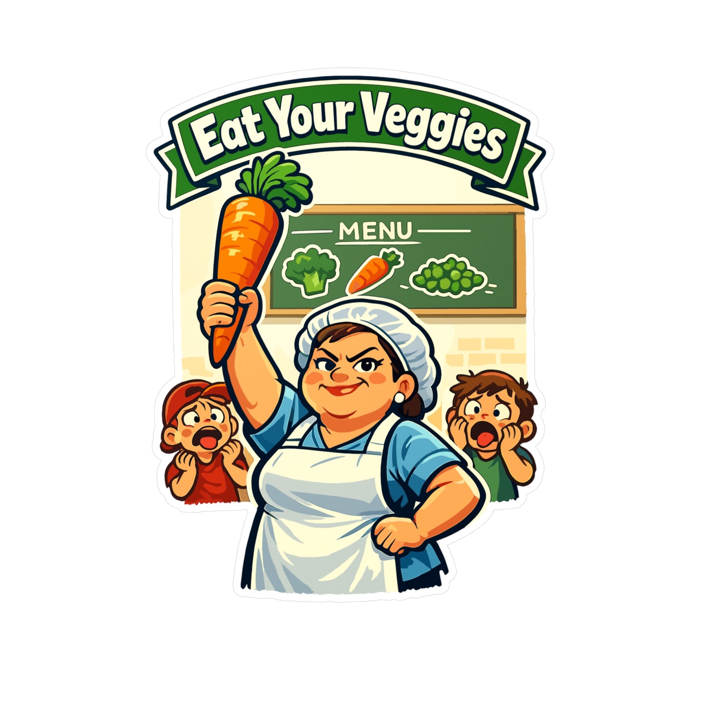 Lunch Lady Sticker Eat Your Veggies Funny School Canteen Vinyl Waterproof decals for Laptop Water Bottle