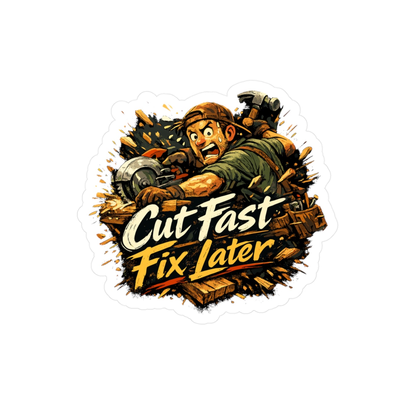 Carpenter Sticker Cut Fast Fix Later Funny Woodworker Woodworking Decals, Waterproof Vinyl for Laptop Water Bottle