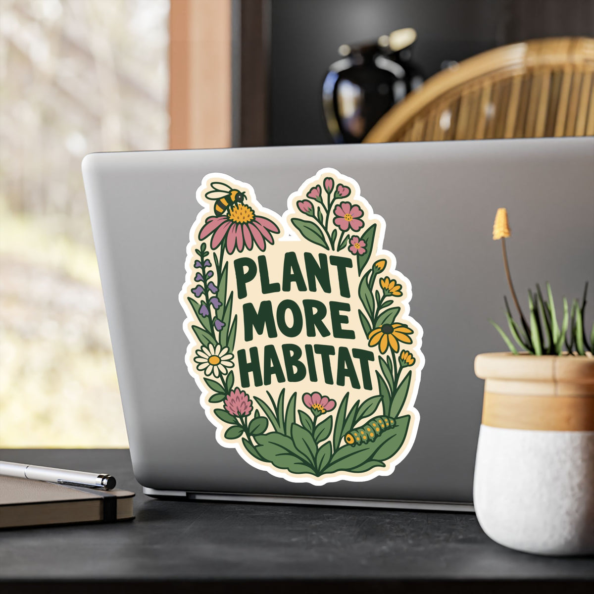 Plants Sticker – Plant More Habitat, Dandelion Decals Celebrating Nature and Friendship for Laptop or Water Bottle