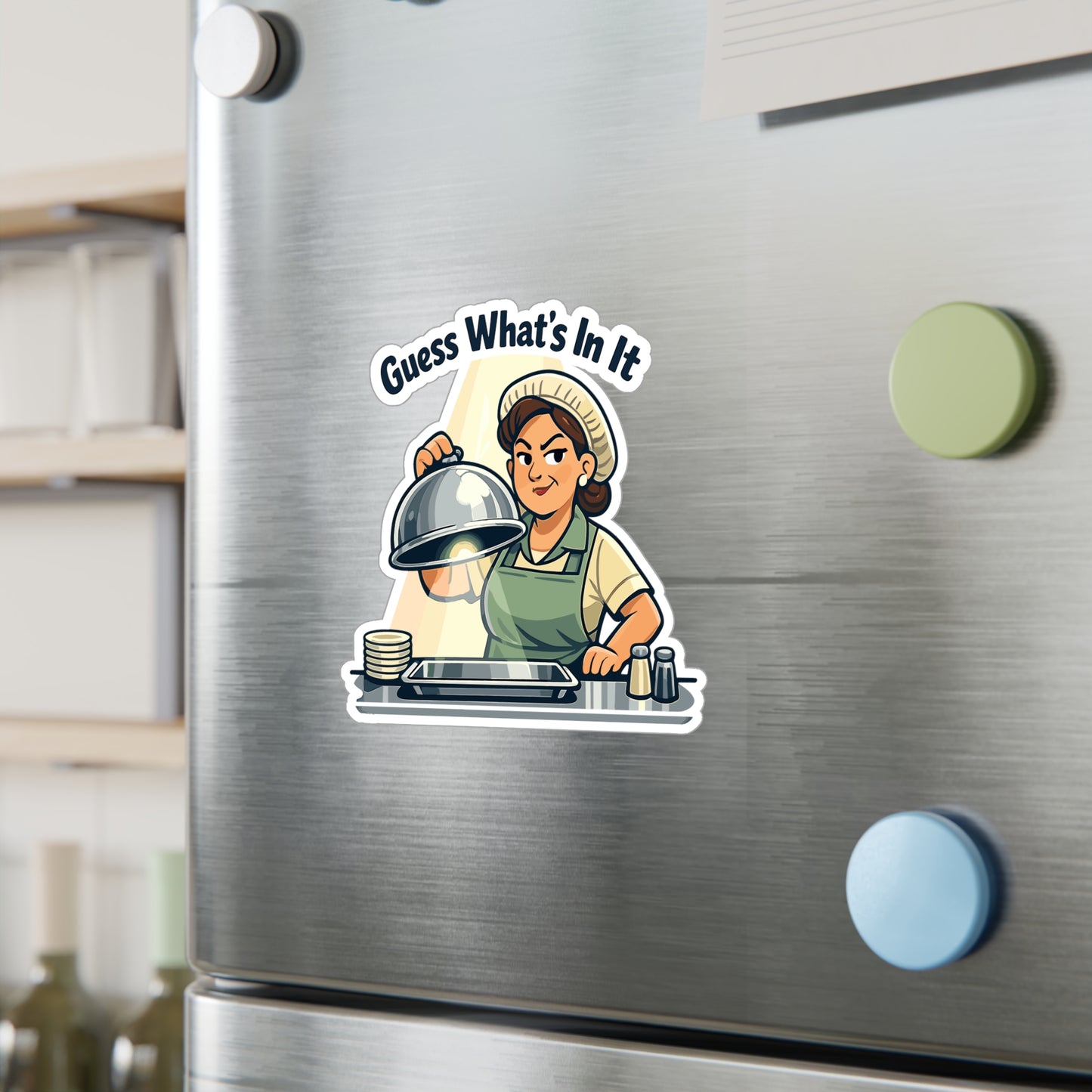 Lunch Lady Sticker Guess What’s In It Funny School Canteen Design Vinyl Waterproof Decals for Laptop Water Bottle