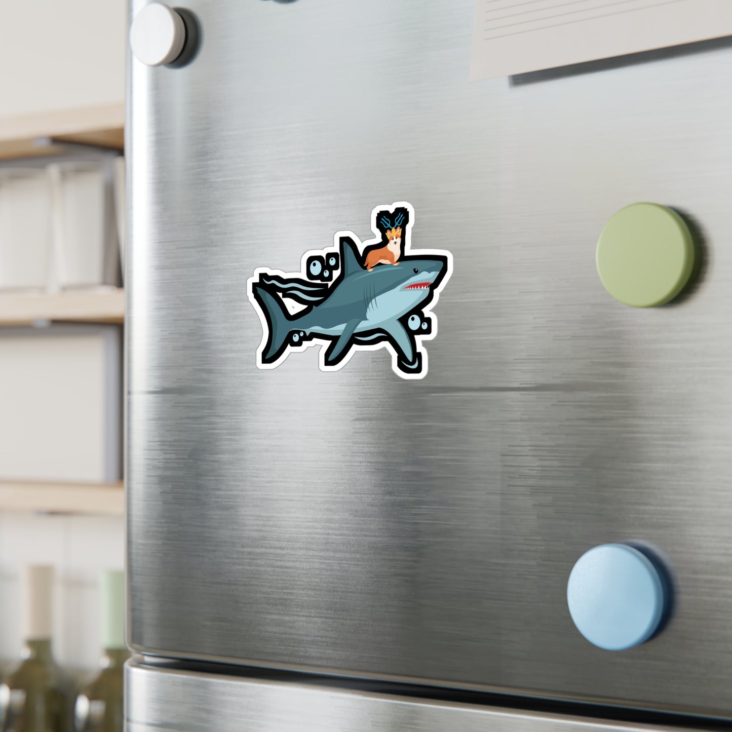 Aquadog Corgi - King of the Sea - Sharks Sticker for Laptop Sticker. Water Bottle Sticker, Vinyl Marine Decal - Sharks Gift