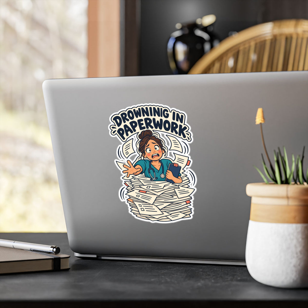 Nurse Sticker “Drowning in Paperwork” Nursing Student Vinyl Decals for Laptop, Water Bottle, Waterproof