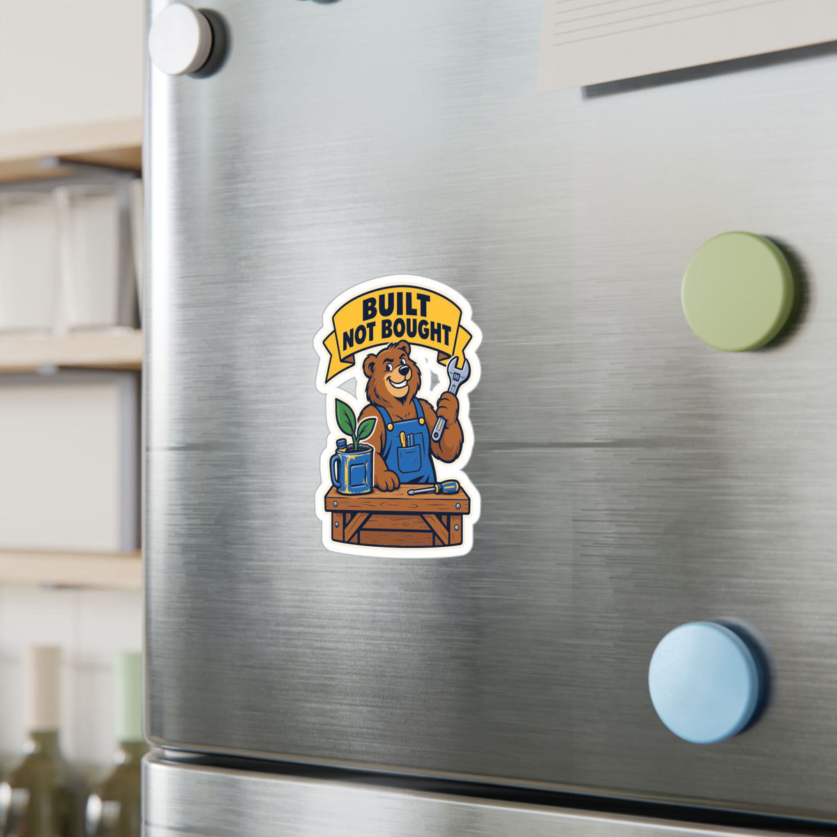 Upcycling Sticker – Built Not Bought Art decals for Laptop and Water Bottle Celebrating Recycling and Sustainability