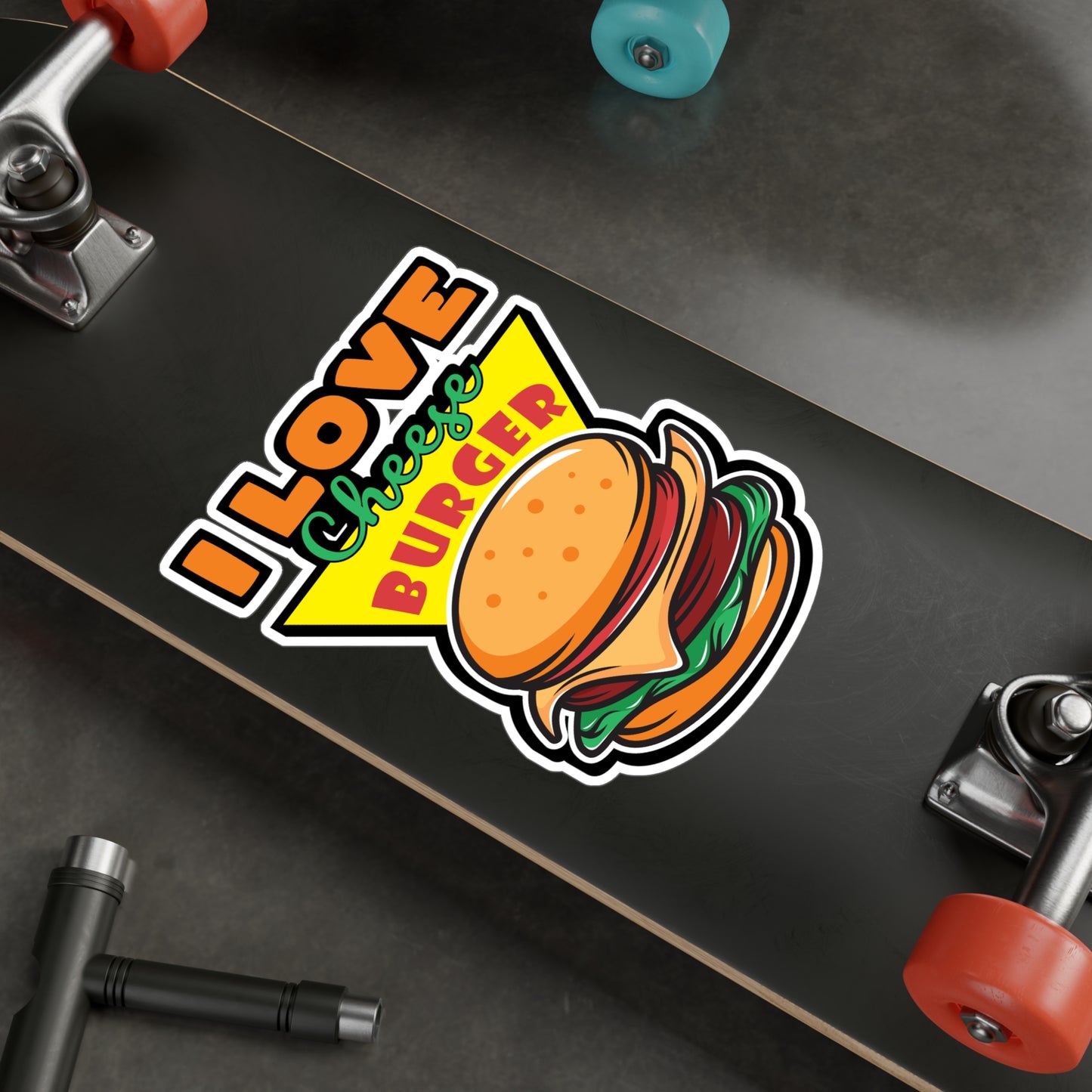 I Love Cheese Burger - Fastfood Sticker for Laptop Sticker. Water Bottle Sticker, Vinyl Fast food Decal - Fastfood Gift