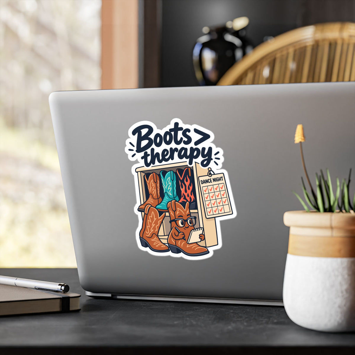 Line Dance Sticker - Boots Over Therapy for the Country-Life Dancer, Western Decals for Laptop and Water Bottle