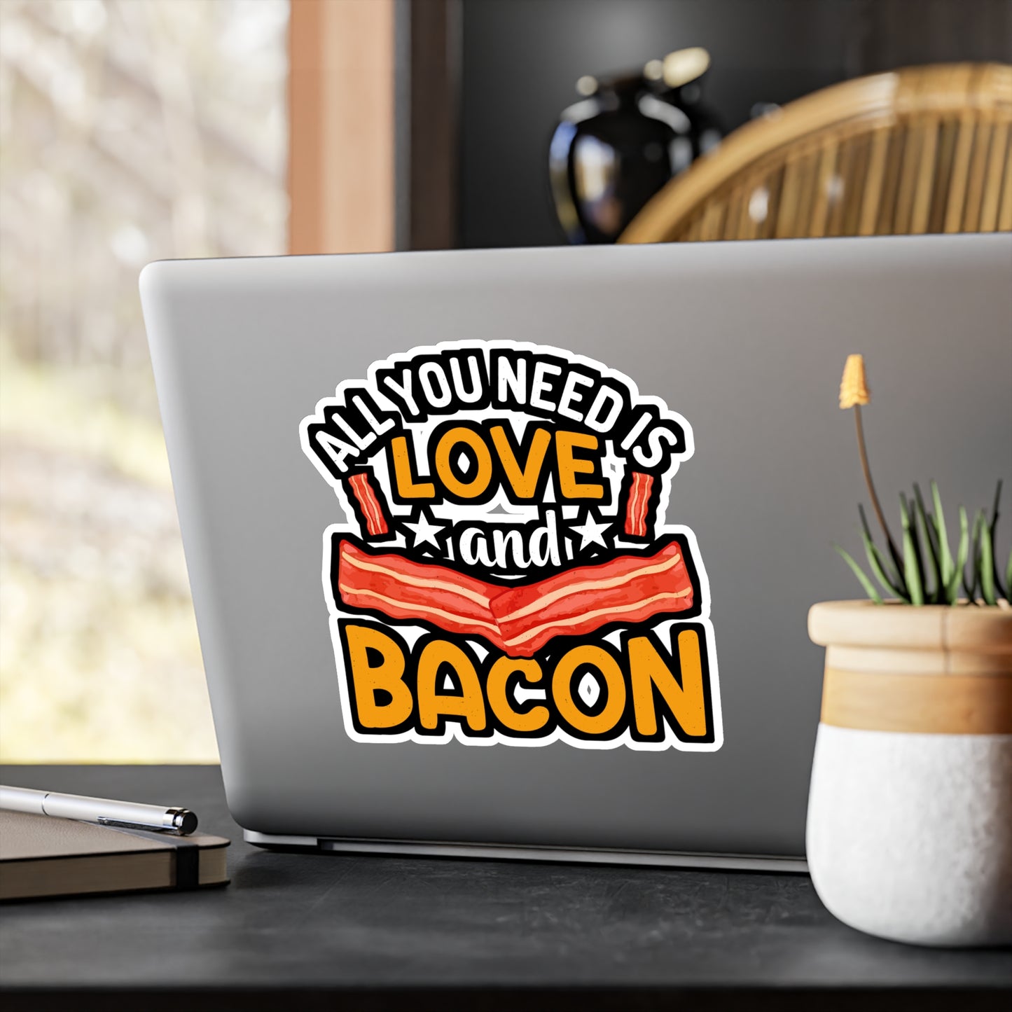 All you need is love and bacon - Bacon Sticker for Laptop Sticker. Water Bottle Sticker, Vinyl Lard Decal - Bacon Gift