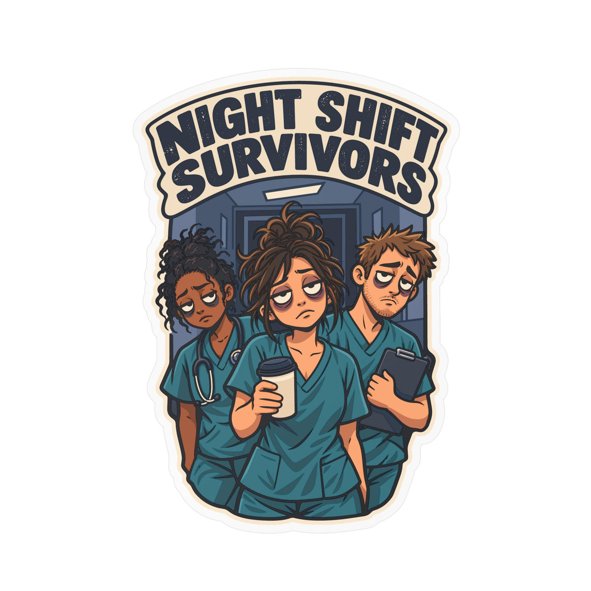 Nurse Sticker – Night Shift Survivors Waterproof Vinyl Decals for Laptop, Water Bottle, Nursing Student Gift, Nursing School Degree