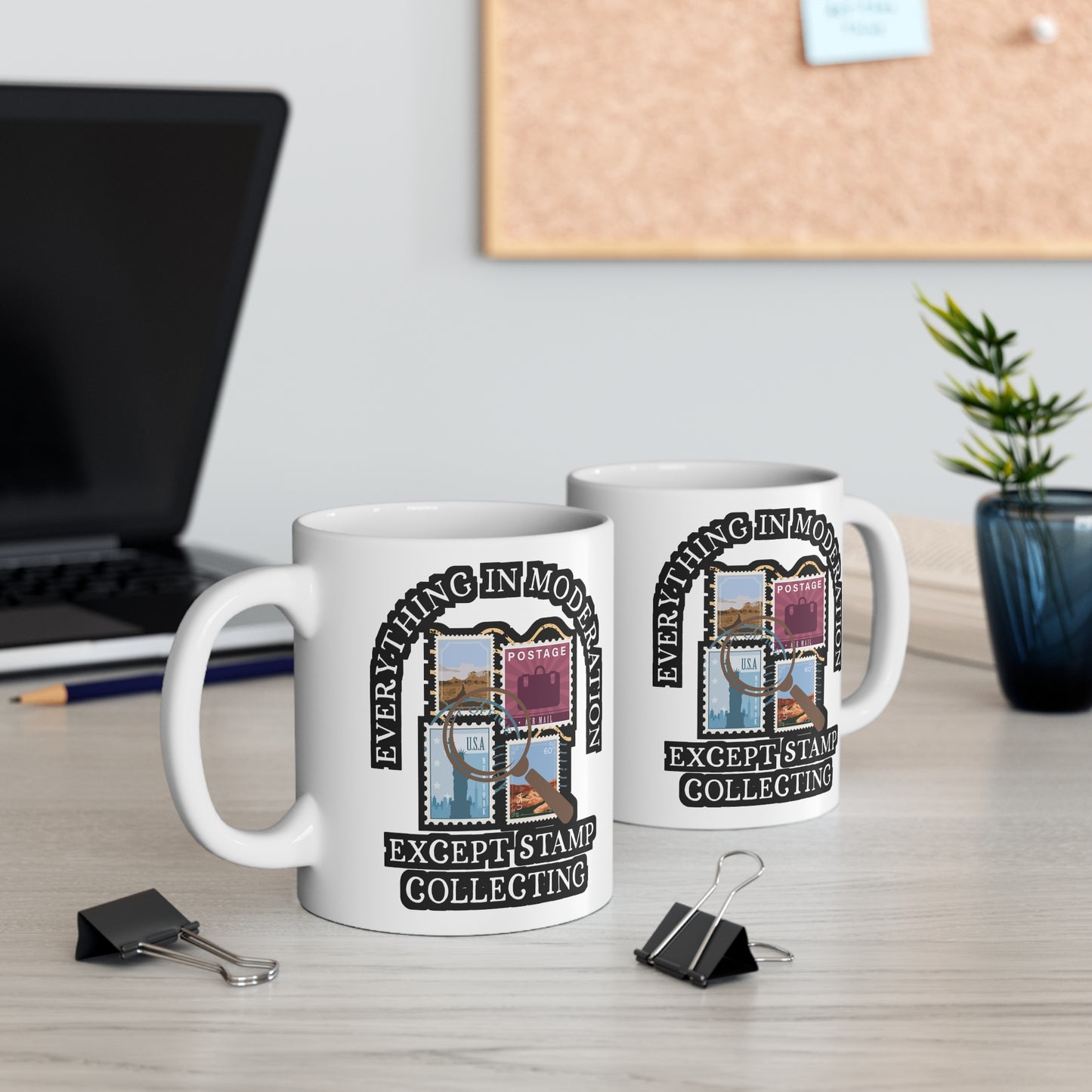 Everything in Moderation - Stamp collector Mug for Coffee 11oz. Stamp collector Cup, White ceramic, Philatelist Mug - Stamp collector Gift