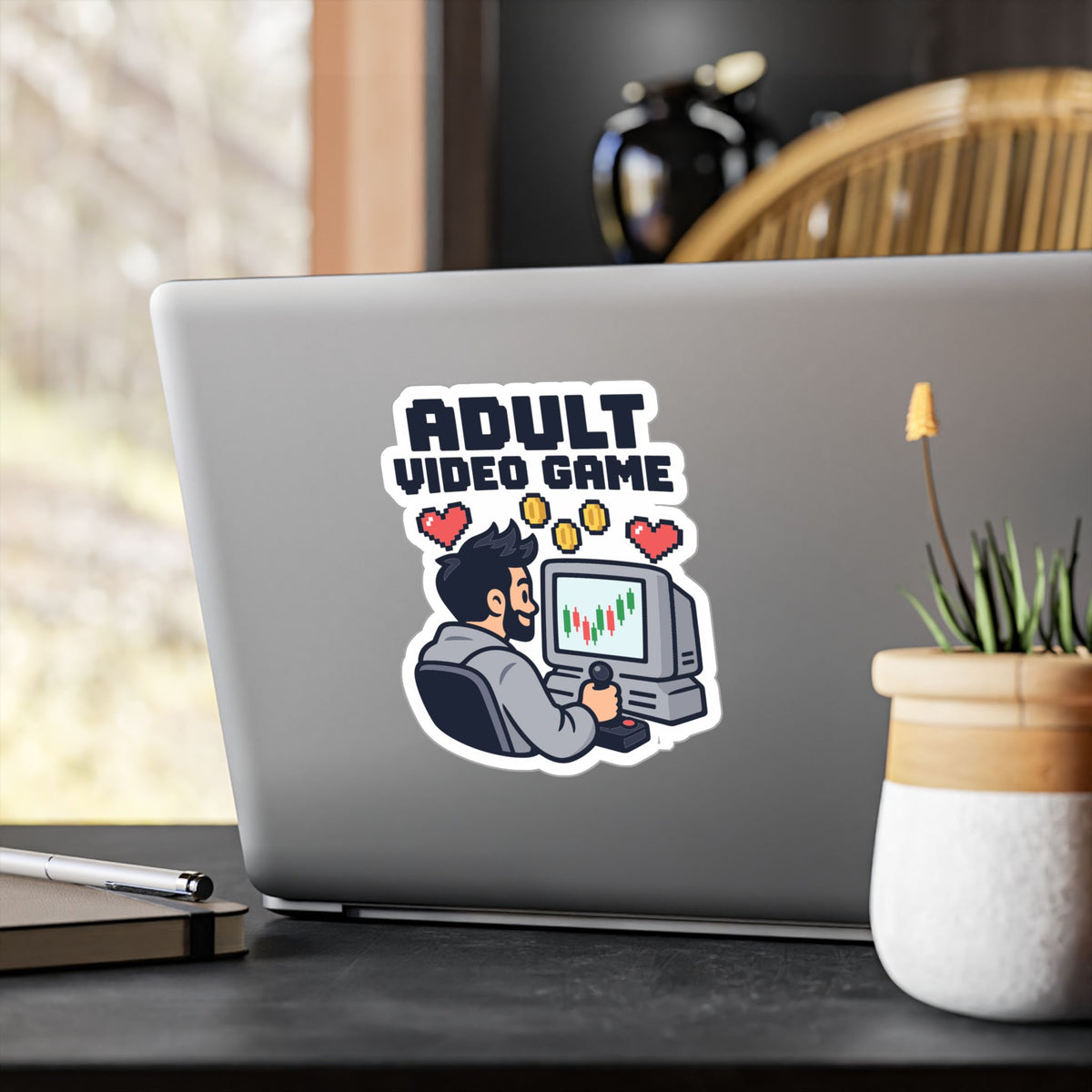 Day Trading Sticker - Adult Video Game Design for the Stock Market and Forex Trader, Laptop and Water Bottle Decals
