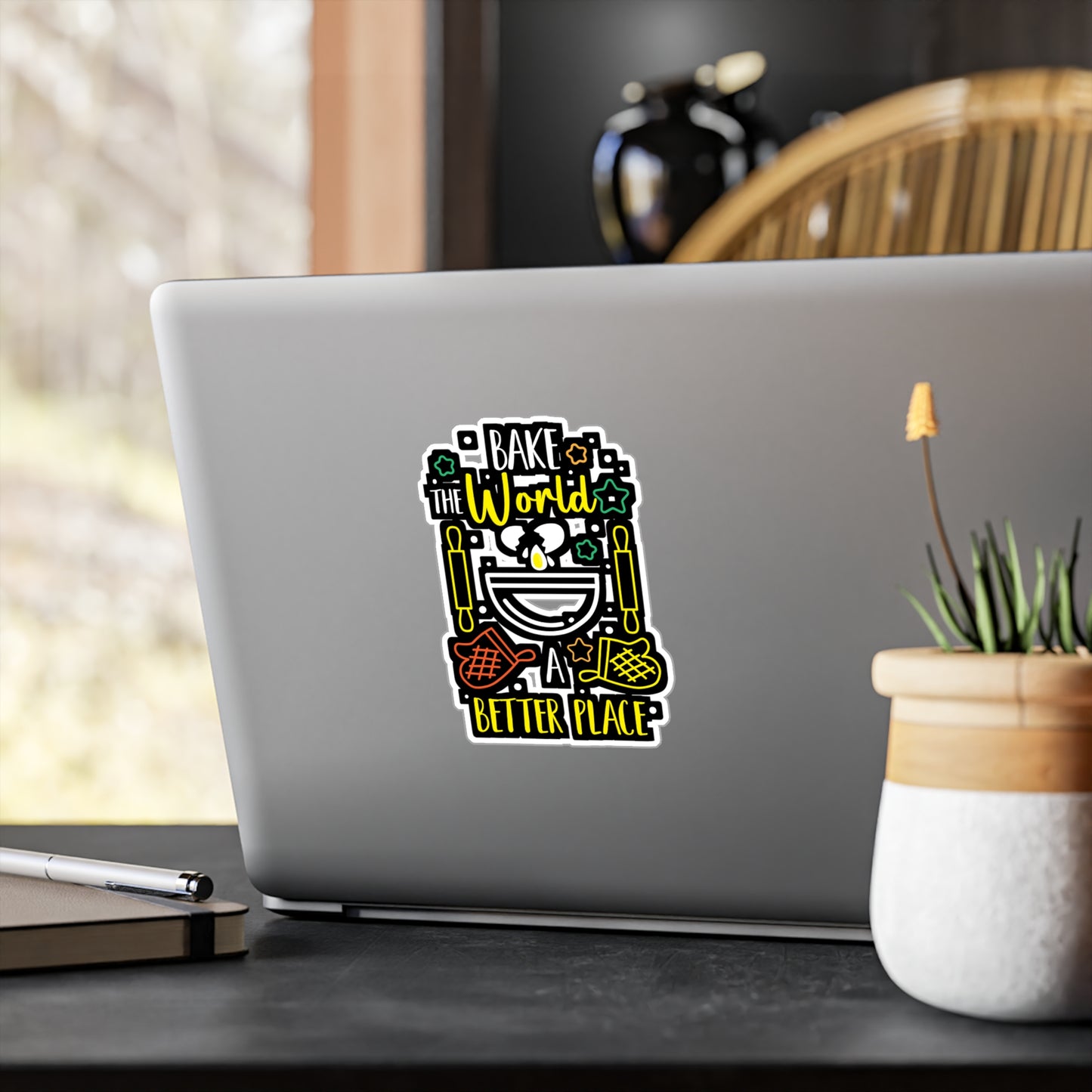 Bake The World A Better Place - Baking Sticker for Laptop Sticker. Water Bottle Sticker, Vinyl Whisk Decal - Baking Gift