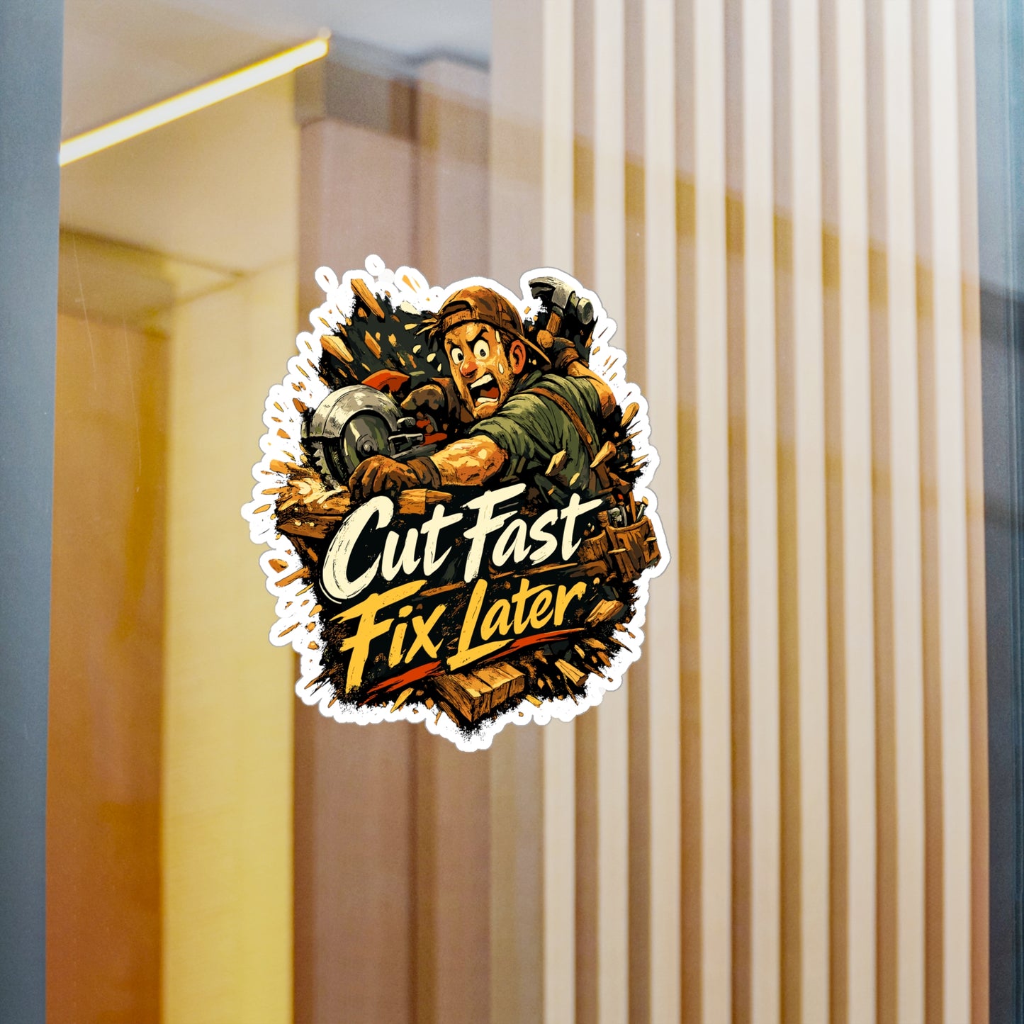 Carpenter Sticker Cut Fast Fix Later Funny Woodworker Woodworking Decals, Waterproof Vinyl for Laptop Water Bottle