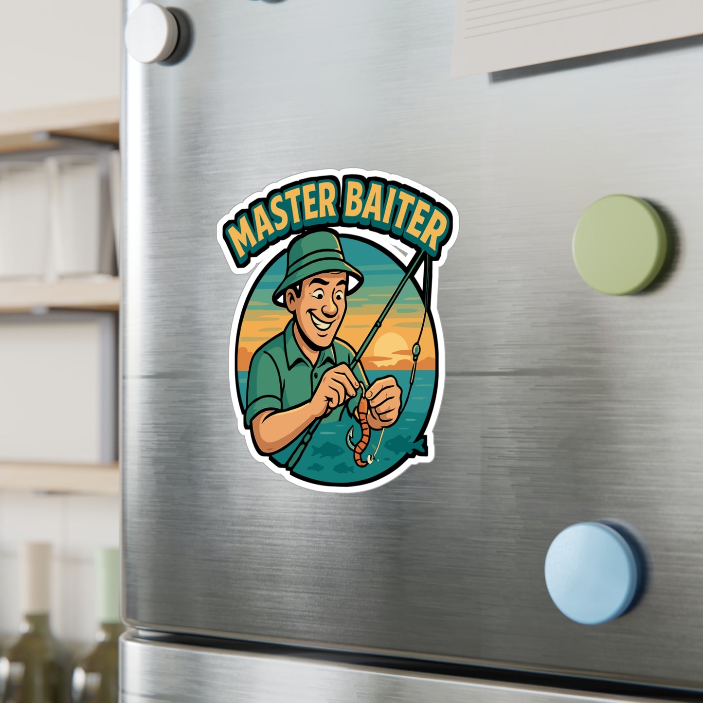 Fishing Sticker – "Master Baiter" Vinyl Decals for Angler & Fisherman, Waterproof, Perfect for Tackle Box, Laptop, Funny Angling Gift