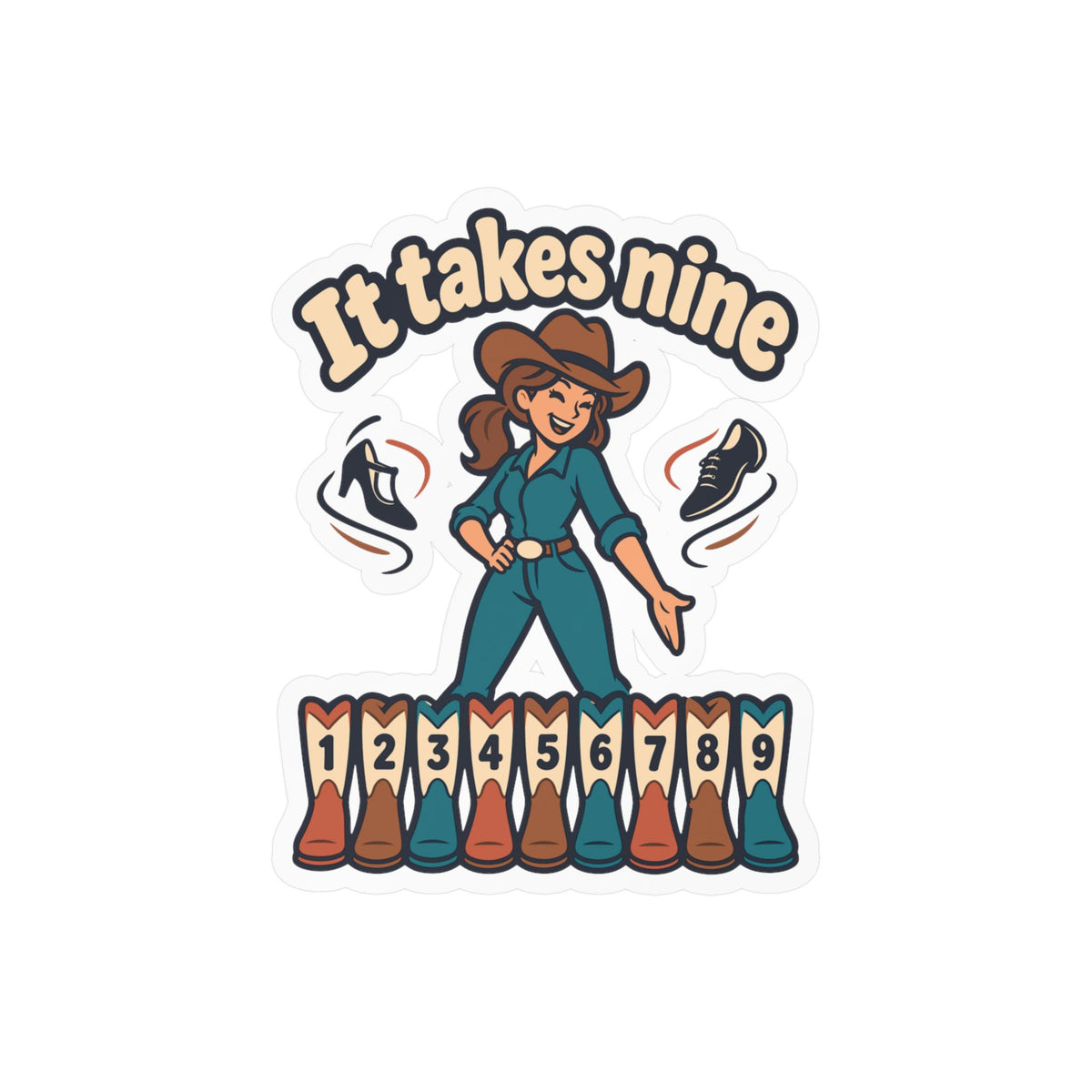 Line Dance Sticker – It Takes Nine Design for Country Dancers, Western Decals for Laptop and Water Bottle