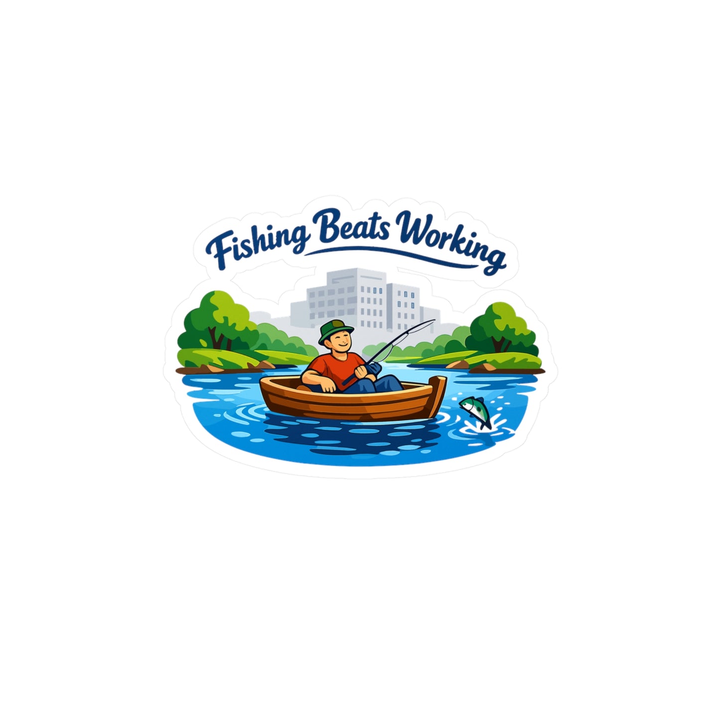 Fishing Sticker "Fishing Beats Working" Waterproof Vinyl Decals for Laptop, Water Bottle, Angling Lake Boating Fun