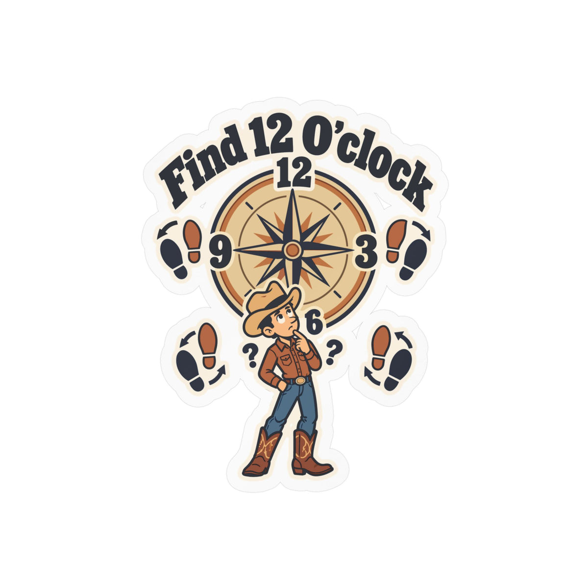 Line Dance Sticker - Find 12 O’clock Design for Country-Life Dancers, Western Decals for Laptop or Water Bottle