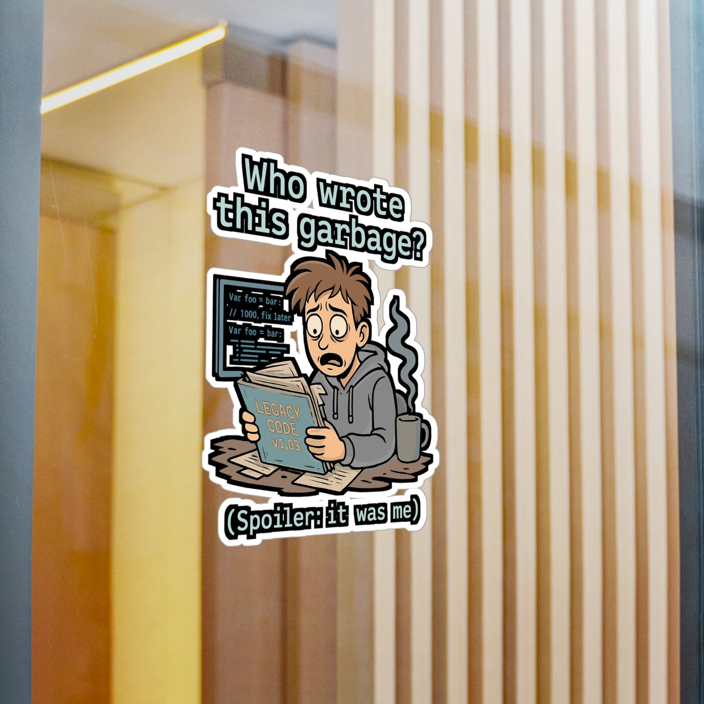 Coding Sticker – "Who Wrote This Garbage Spoiler It Was Me" Funny Debugging Decals for Laptop or Water Bottle, Vinyl Legacy Software Gift