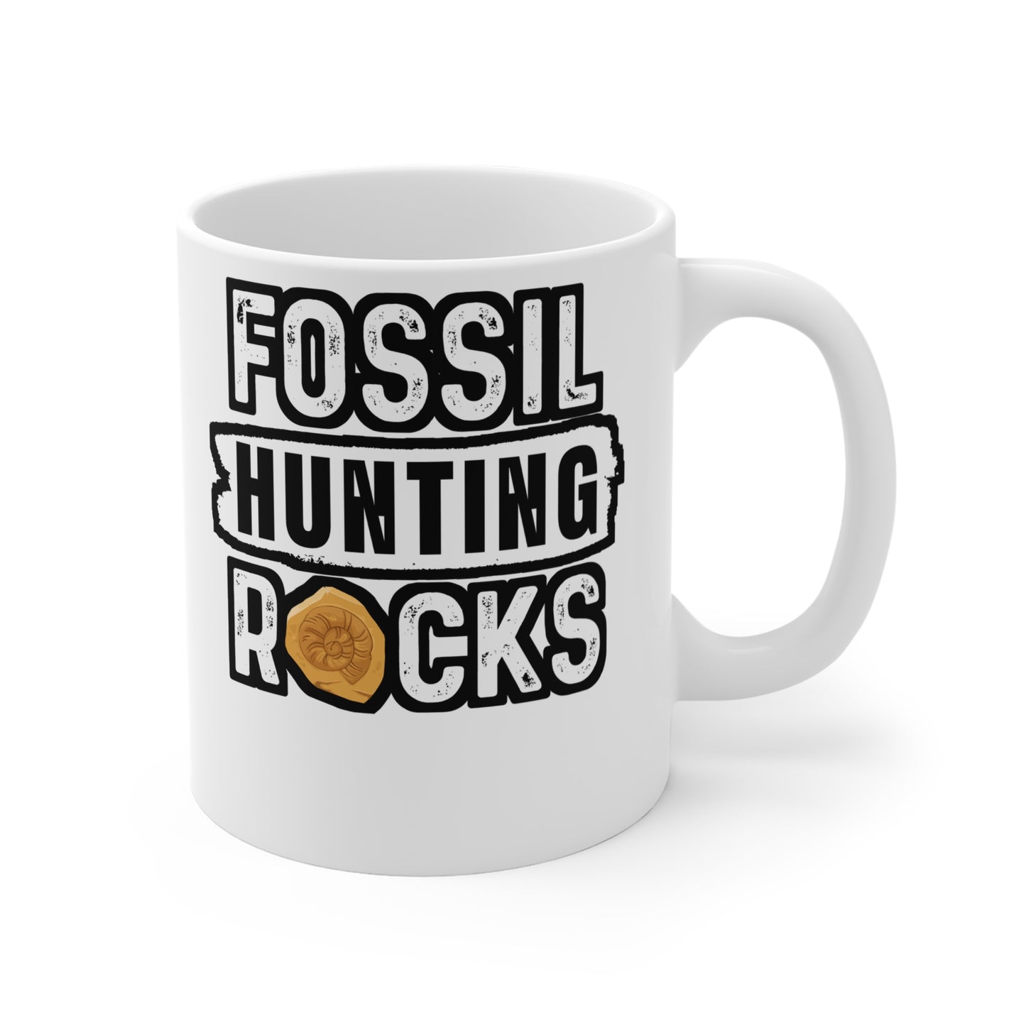 Fossil Hunting Rocks - Fossil Mug for Coffee 11oz. Fossil Cup, White ceramic, Shark-teeth Mug, Jaws Tea Cup - Fossil Gift