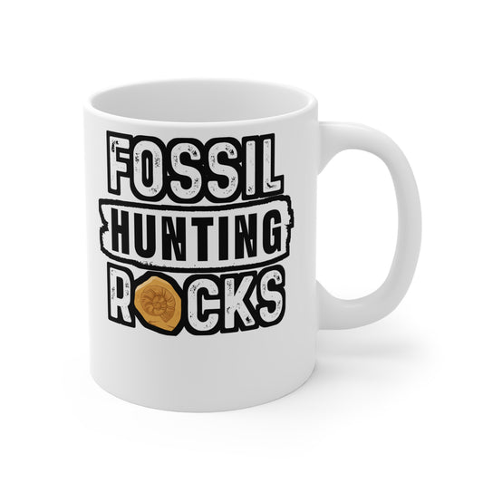 Fossil Hunting Rocks - Fossil Mug for Coffee 11oz. Fossil Cup, White ceramic, Shark-teeth Mug, Jaws Tea Cup - Fossil Gift