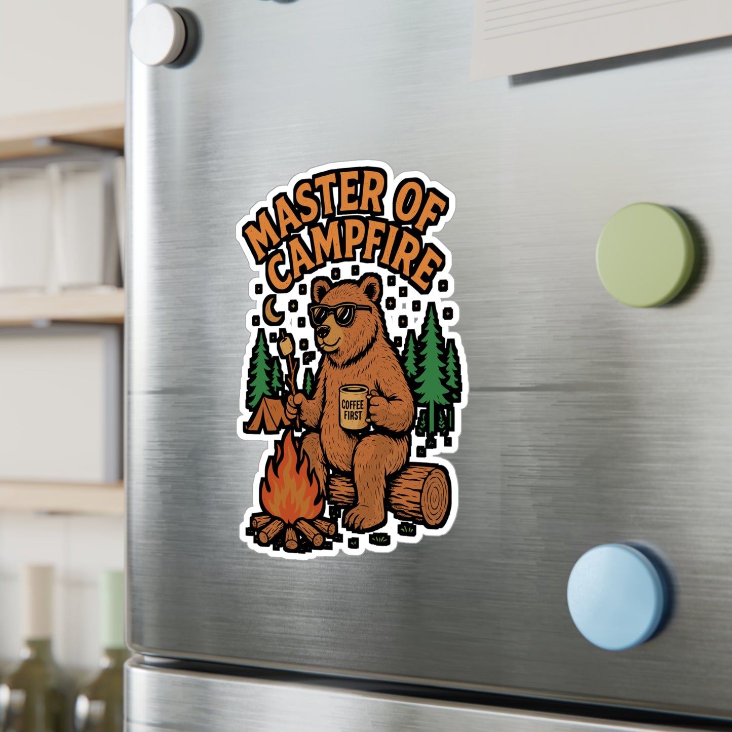 Master Of The Campfire – Camping Sticker for Laptop & Water Bottle | Vinyl Campfire Decal | Outdoor Adventure Gift