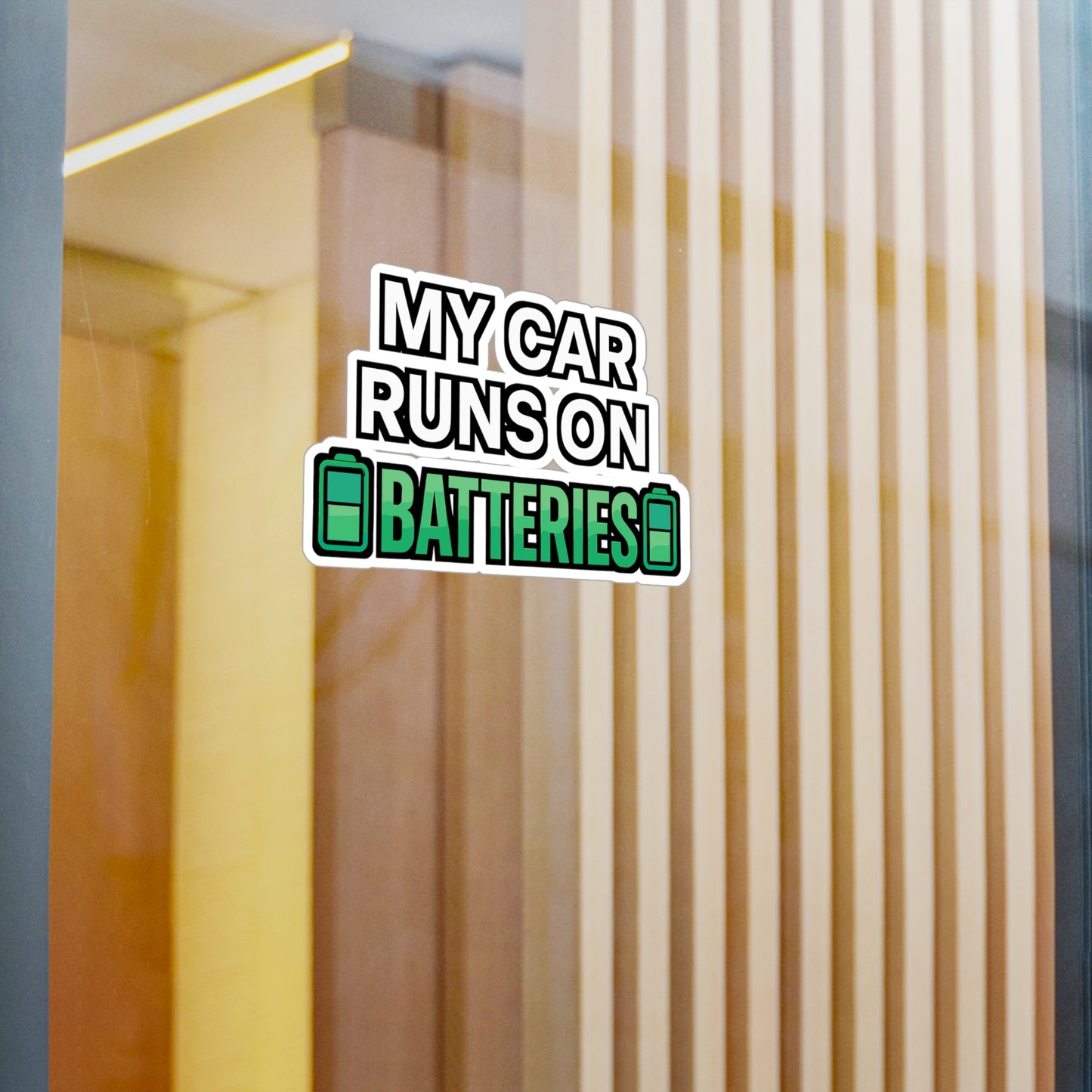 My Car Runs On Batteries – Electric Car Sticker for Laptop or Water Bottle | Eco-Friendly Vinyl Decal | EV Owner Gift